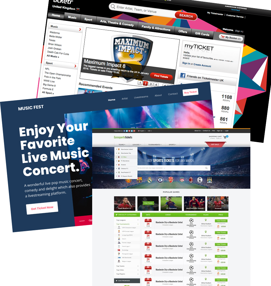example websites created for TEAMTICKET.COM.